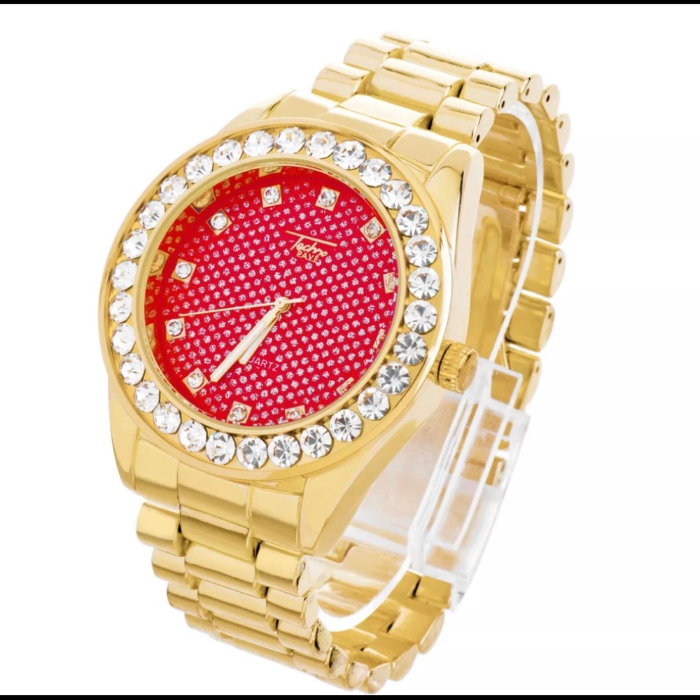 Brand New Men’s Gold Plated Lab Diamond Watch